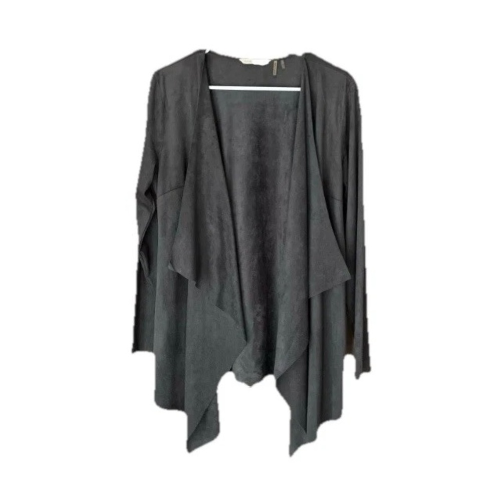 Soft Surroundings Womens Cardigan Jacket M Gray Ultra Soft Microsuede Blazer